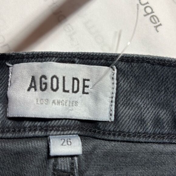 AGOLDE Toni Mid Rise Straight Leg Raw Hem Jeans in Black Feral Wash Size 26 - Picture 12 of 15